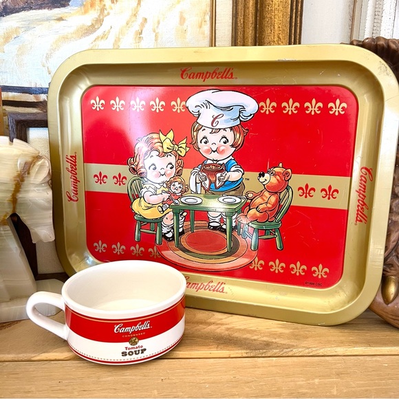 Vintage 1998 CAMPBELL'S Soup Metal Tray Doll & Teddy Bear Lunch With Mug - Picture 2 of 7